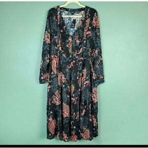 *Torrid Black Paisley Challis Skater Long Sleeve Tie Neck Dress Size 3 3X…